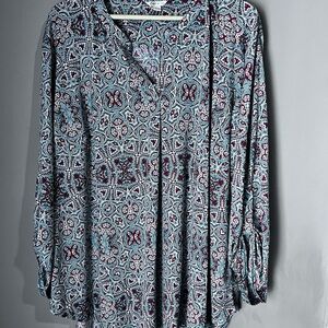 Cato Women's Blouse - Blue and Red Pattern